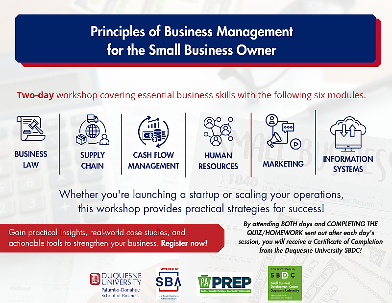 Principles of Business Management for Small Business Owners (in-person and online)